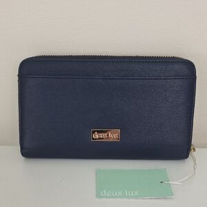 Deux Lux Navy Blue Wallet with Gold Logo and Heart Accents.  NWT
